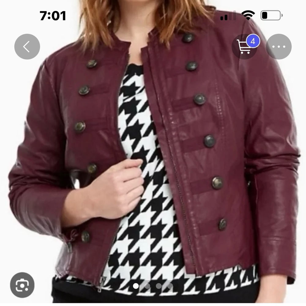 Torrid size 2 burgundy military leather look jacket euc rip in seam